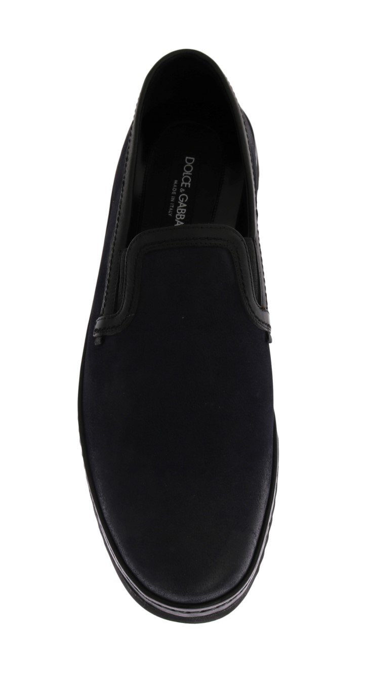 Blue Black Leather Loafers