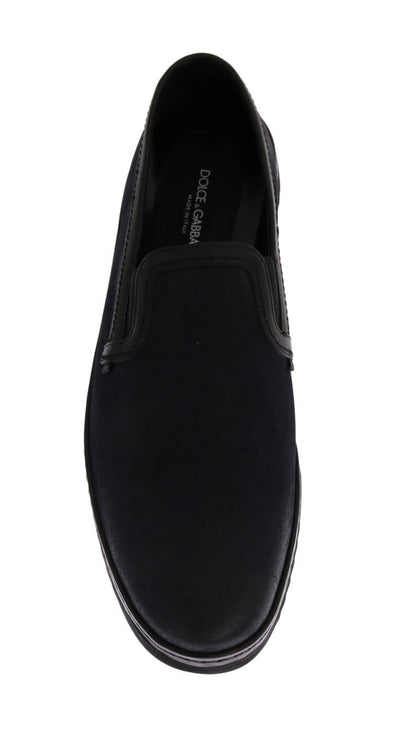 Blue Black Leather Loafers