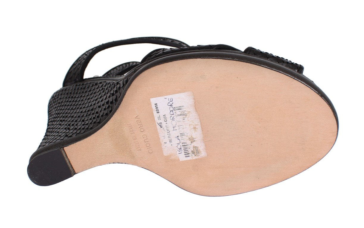 Black Python Snakeskin Platform Wedges