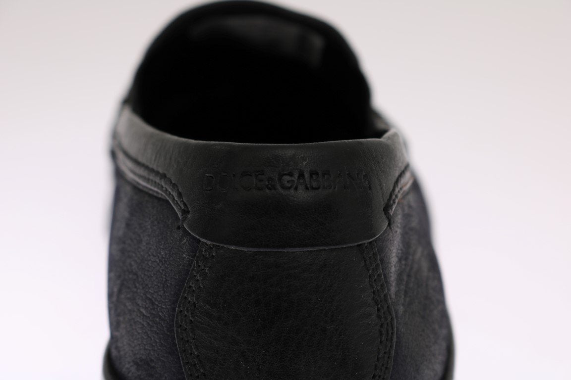 Blue Black Leather Loafers