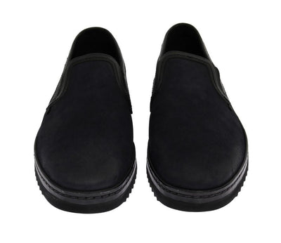 Blue Black Leather Loafers