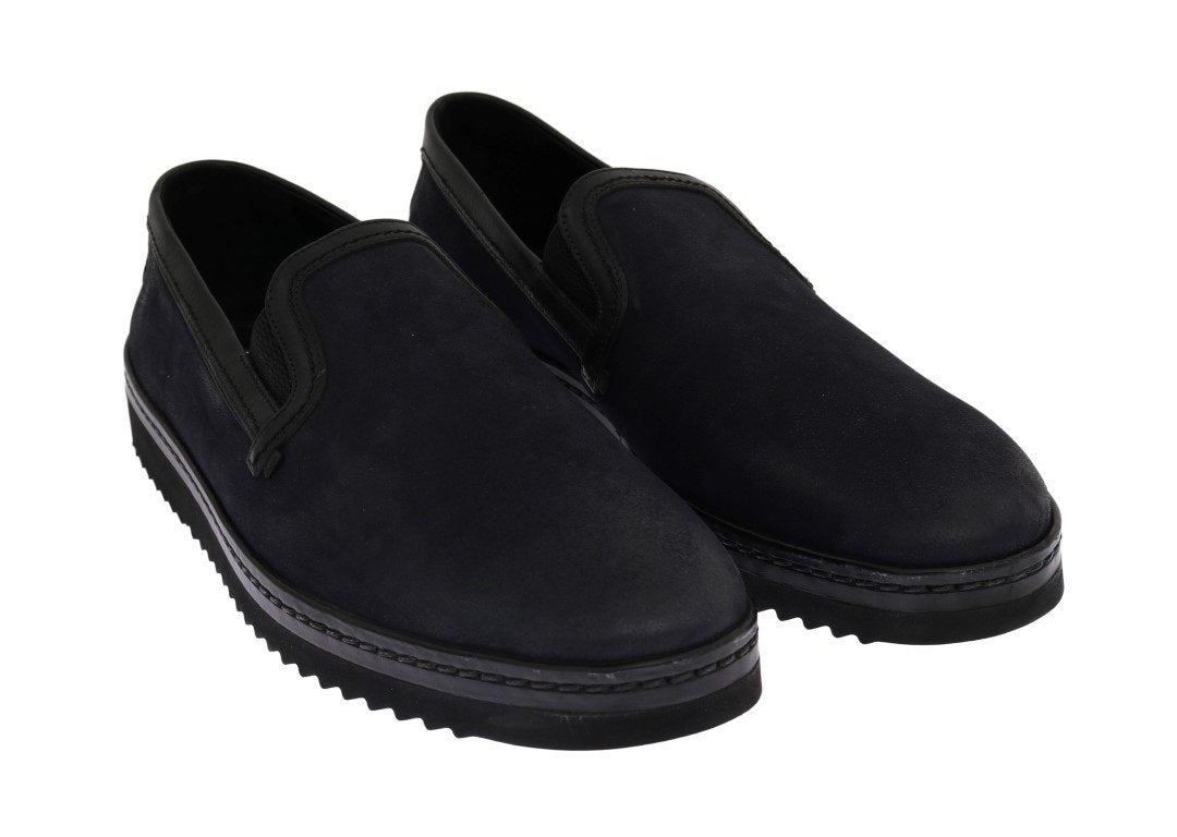 Blue Black Leather Loafers