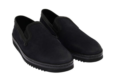Blue Black Leather Loafers