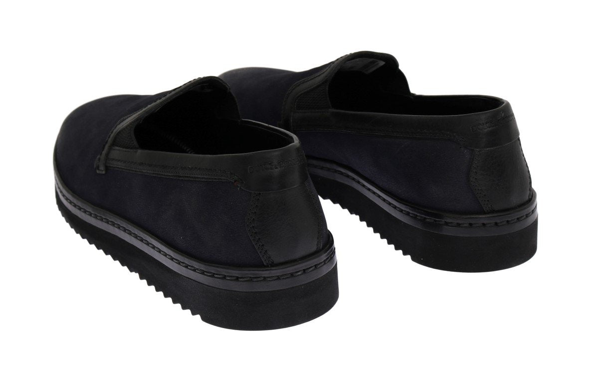 Blue Black Leather Loafers