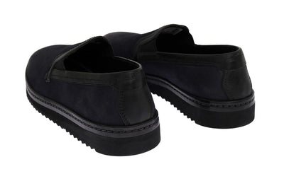 Blue Black Leather Loafers
