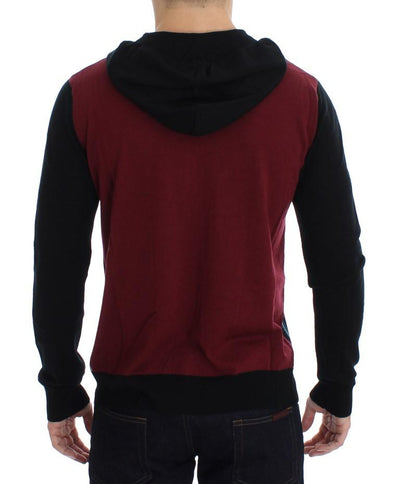 Black Multicolor Wool Zipper Hooded Sweater