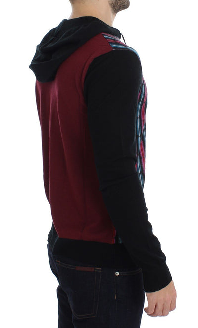 Black Multicolor Wool Zipper Hooded Sweater