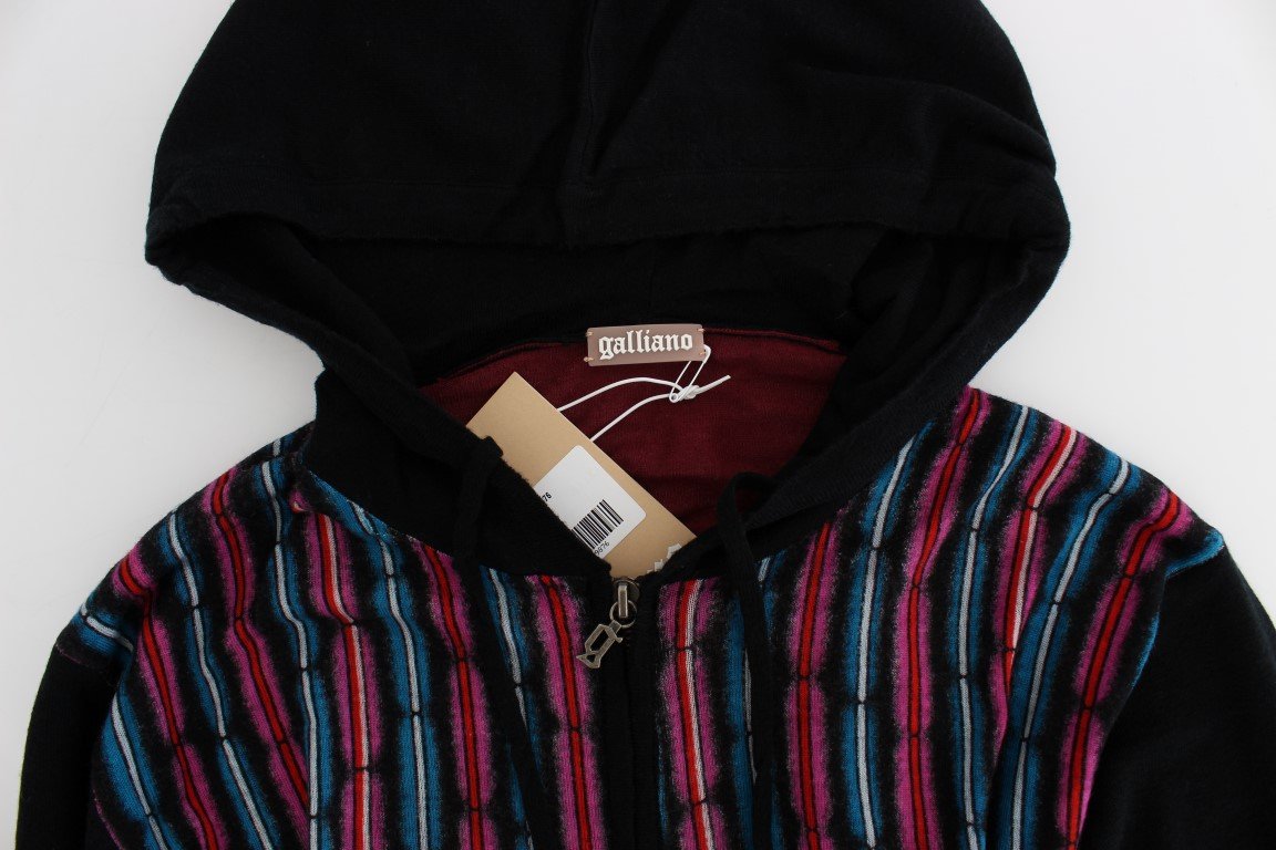 Black Multicolor Wool Zipper Hooded Sweater