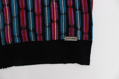 Black Multicolor Wool Zipper Hooded Sweater