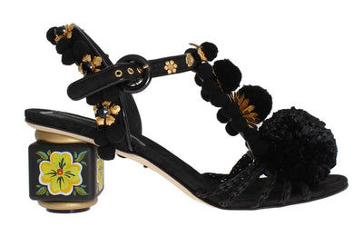 Black Handpainted Pom Pom Crystal Shoes