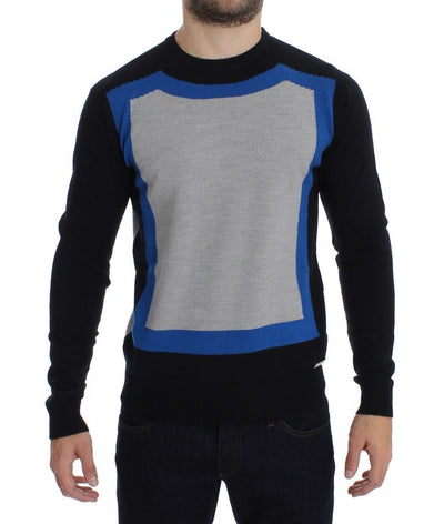Gray Black Blue Wool Blend Crewneck Sweater