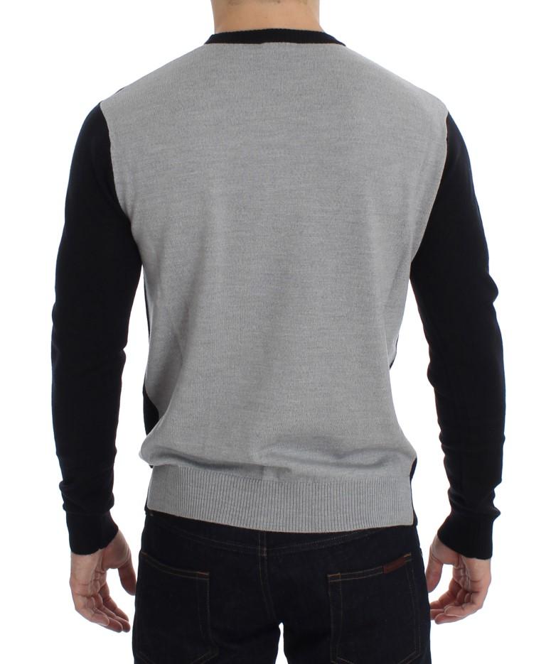 Gray Black Blue Wool Blend Crewneck Sweater