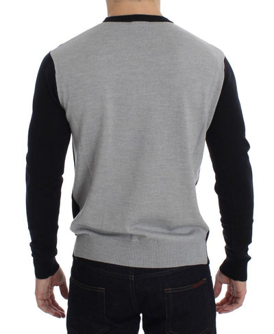 Gray Black Blue Wool Blend Crewneck Sweater
