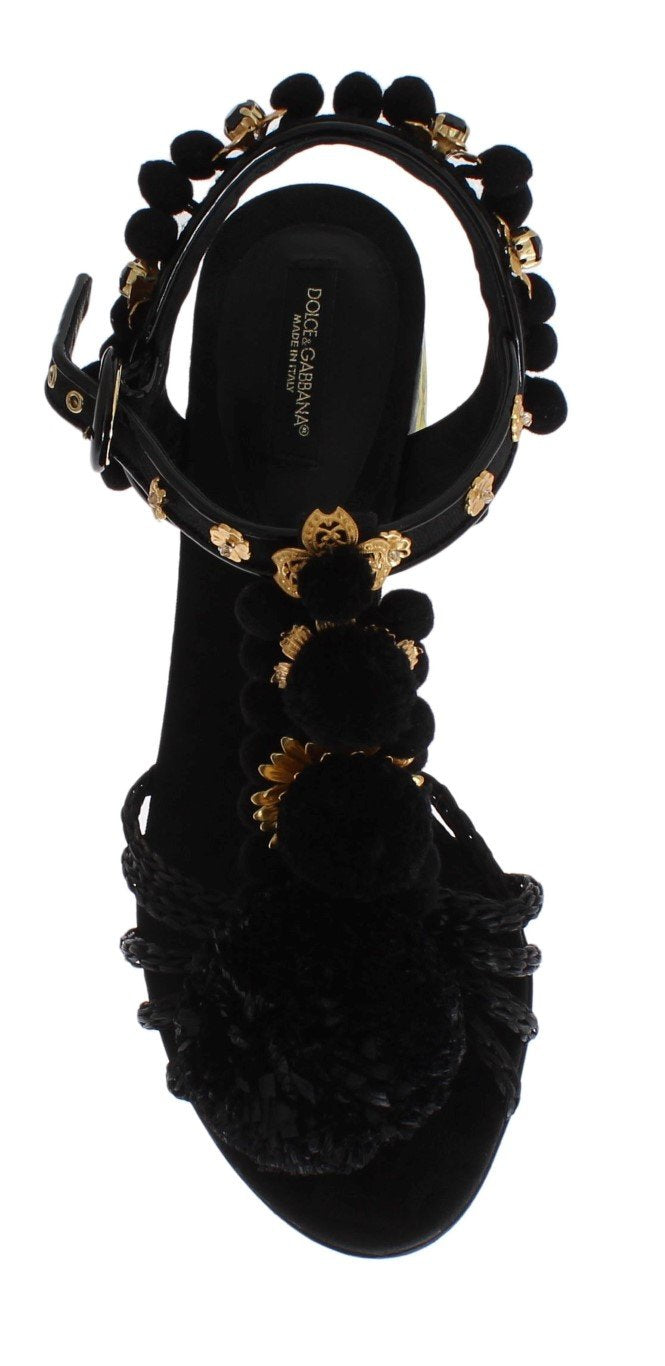 Black Handpainted Pom Pom Crystal Shoes