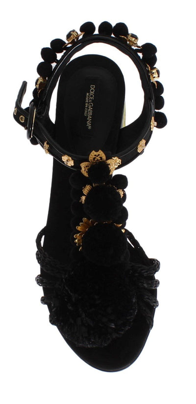 Black Handpainted Pom Pom Crystal Shoes