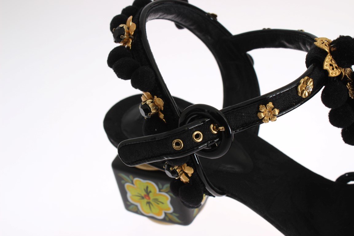Black Handpainted Pom Pom Crystal Shoes