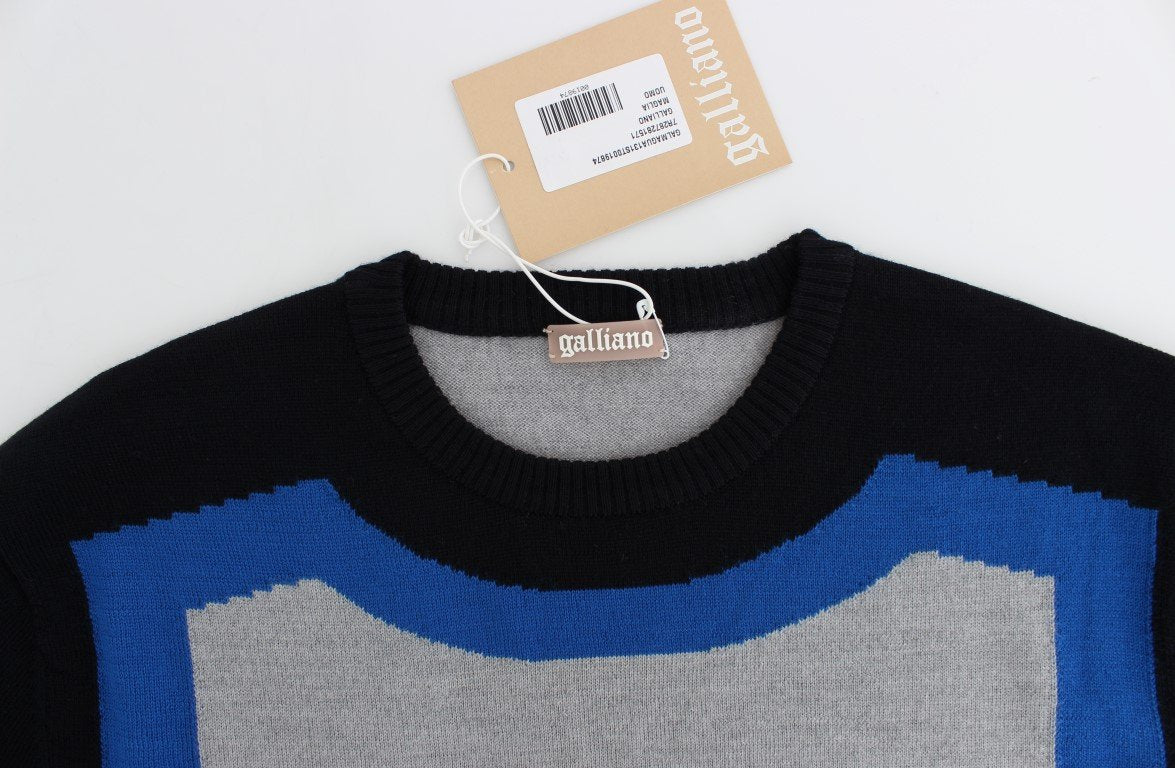 Gray Black Blue Wool Blend Crewneck Sweater