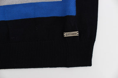 Gray Black Blue Wool Blend Crewneck Sweater