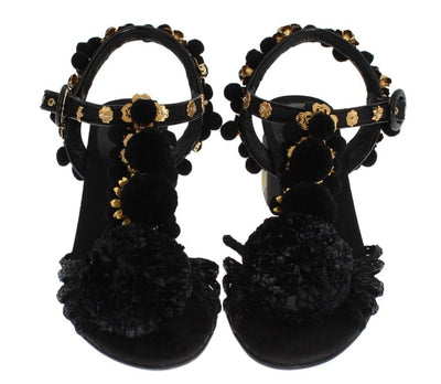 Black Handpainted Pom Pom Crystal Shoes