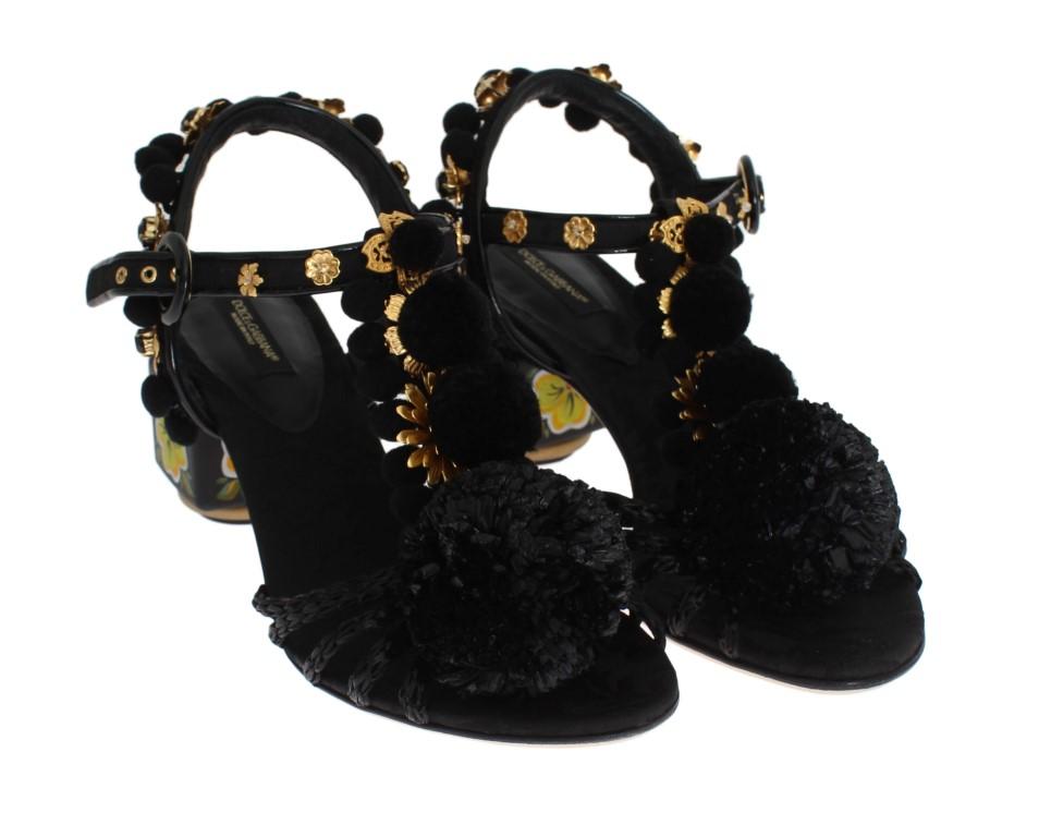 Black Handpainted Pom Pom Crystal Shoes