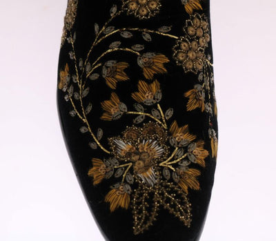 Black Velvet Gold Floral Loafers