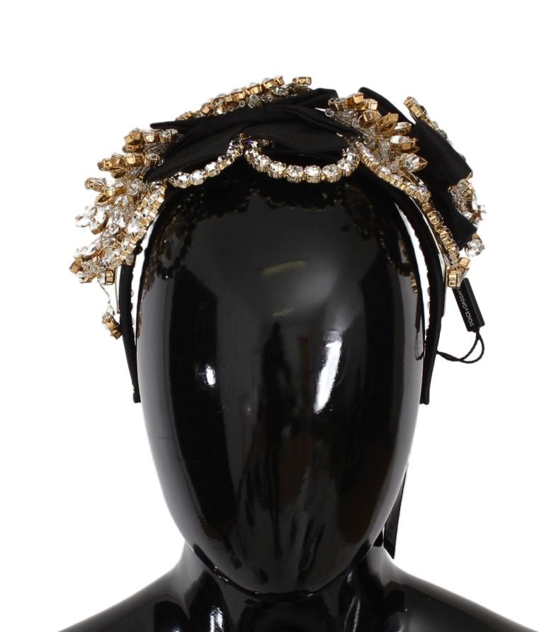 Black Crystal Silk Brass Tiara Headband
