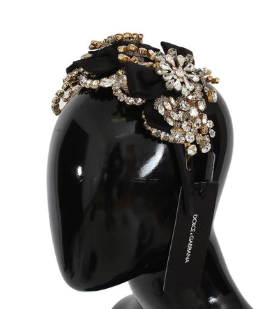 Black Crystal Silk Brass Tiara Headband