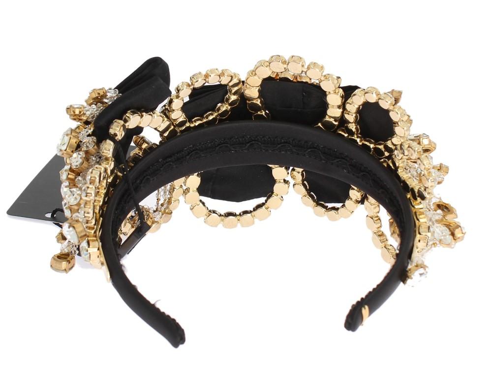 Black Crystal Silk Brass Tiara Headband