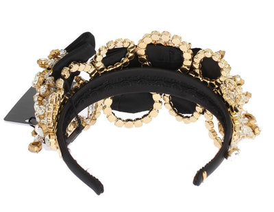 Black Crystal Silk Brass Tiara Headband