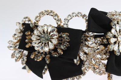 Black Crystal Silk Brass Tiara Headband