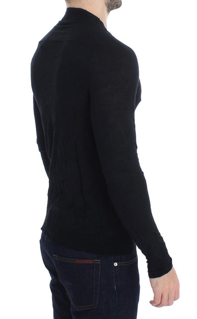Black Fine Wool V-neck Sweater