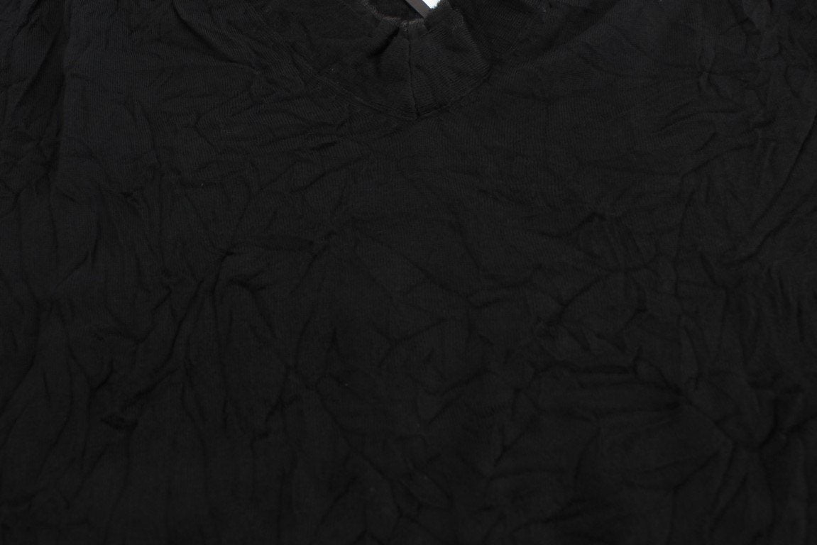 Black Fine Wool V-neck Sweater