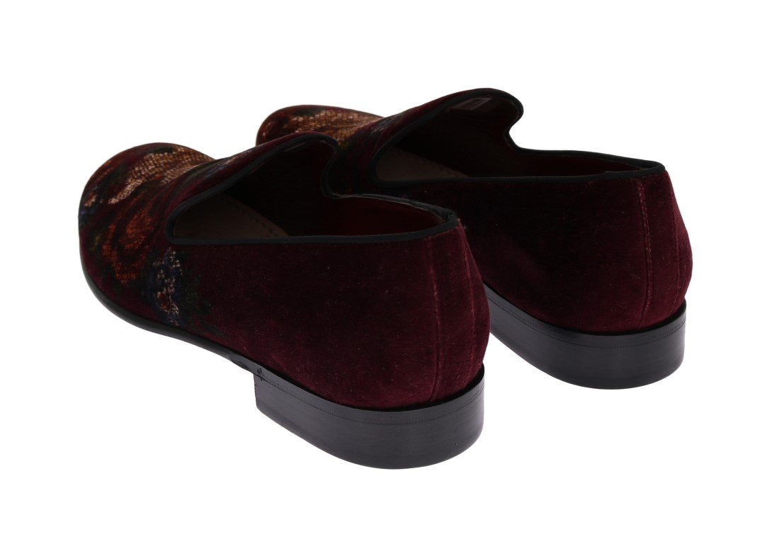 Bordeaux Velvet Roses Floral Loafers