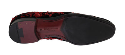 Black Velvet Red Rose Crystal Loafers