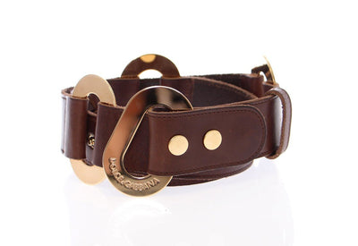 Brown Leather Logo Gold Belt