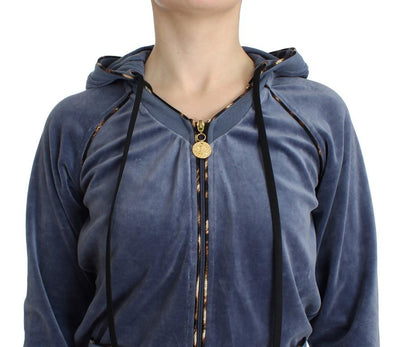 Blue velvet zipup sweater