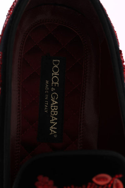 Black Velvet Red Rose Crystal Loafers