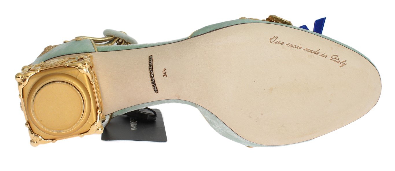 Blue Velvet Gold Leather Sicily Shoes