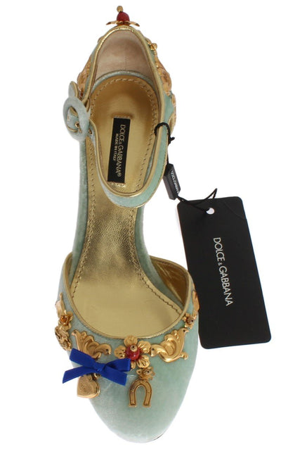 Blue Velvet Gold Leather Sicily Shoes