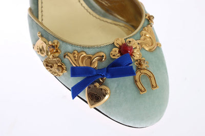Blue Velvet Gold Leather Sicily Shoes