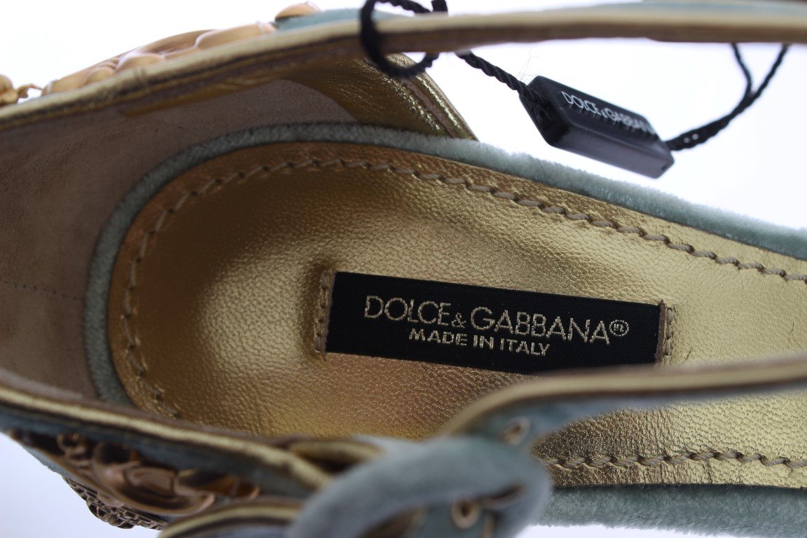 Blue Velvet Gold Leather Sicily Shoes