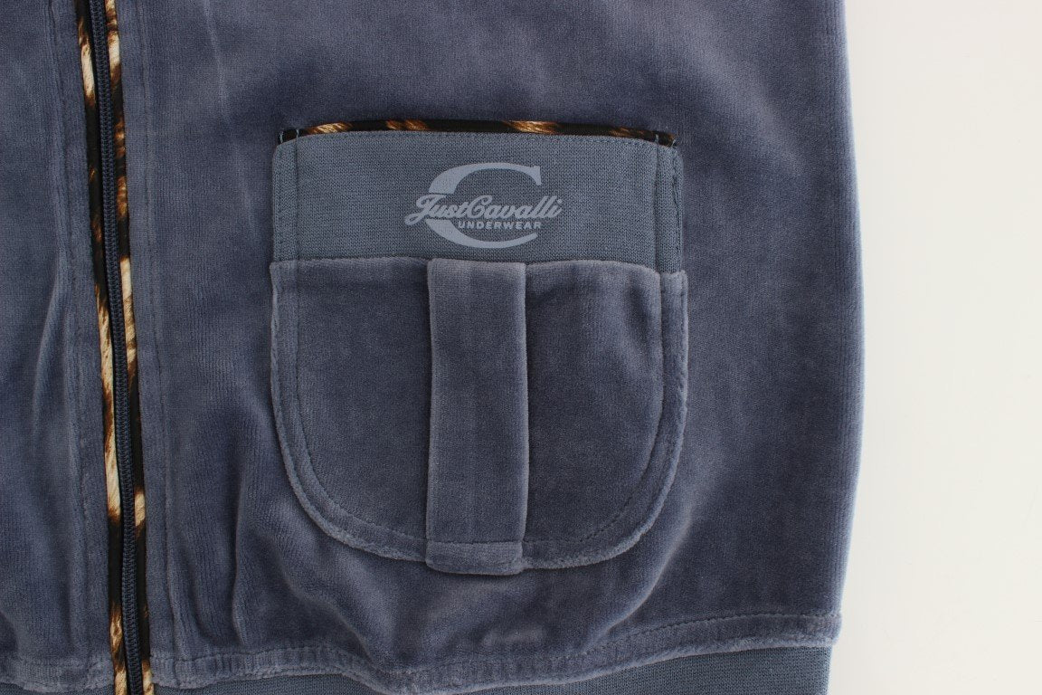 Blue velvet zipup sweater