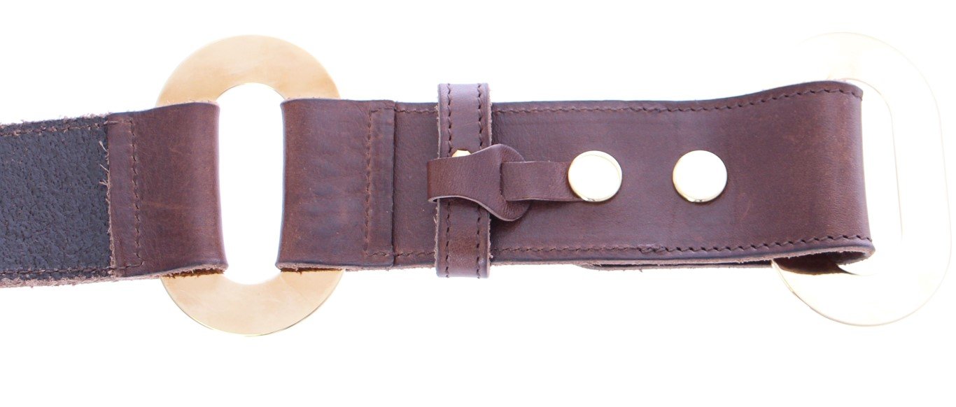 Brown Leather Logo Gold Belt