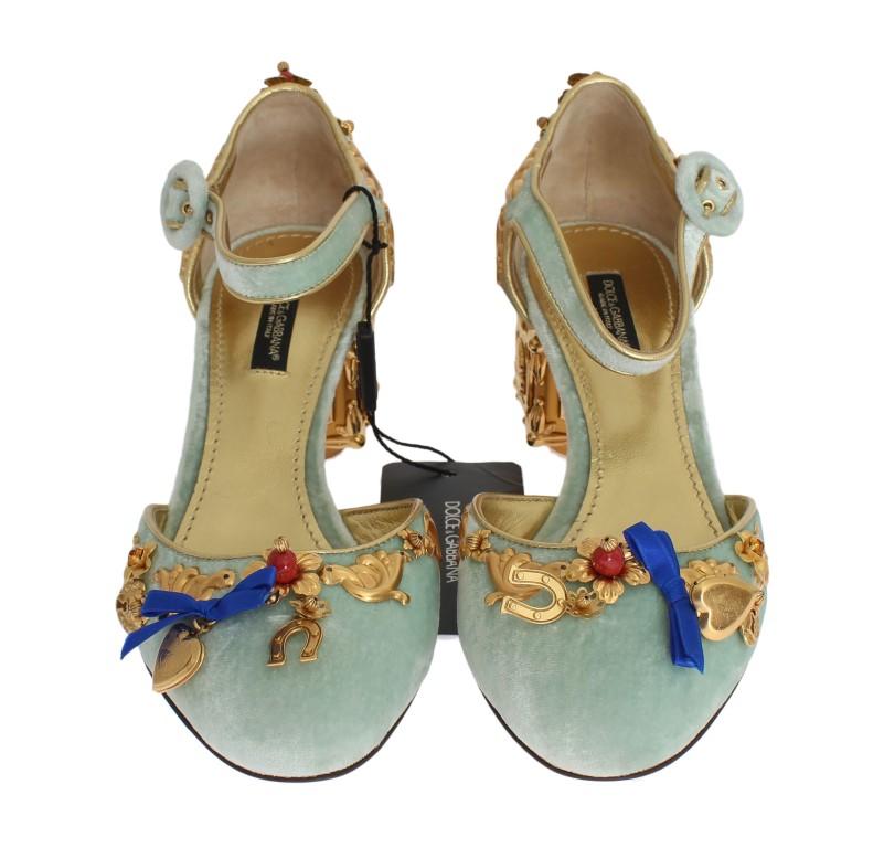 Blue Velvet Gold Leather Sicily Shoes