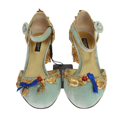 Blue Velvet Gold Leather Sicily Shoes