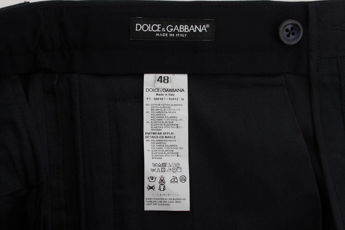 Blue Cotton Stretch Slim Fit Pants