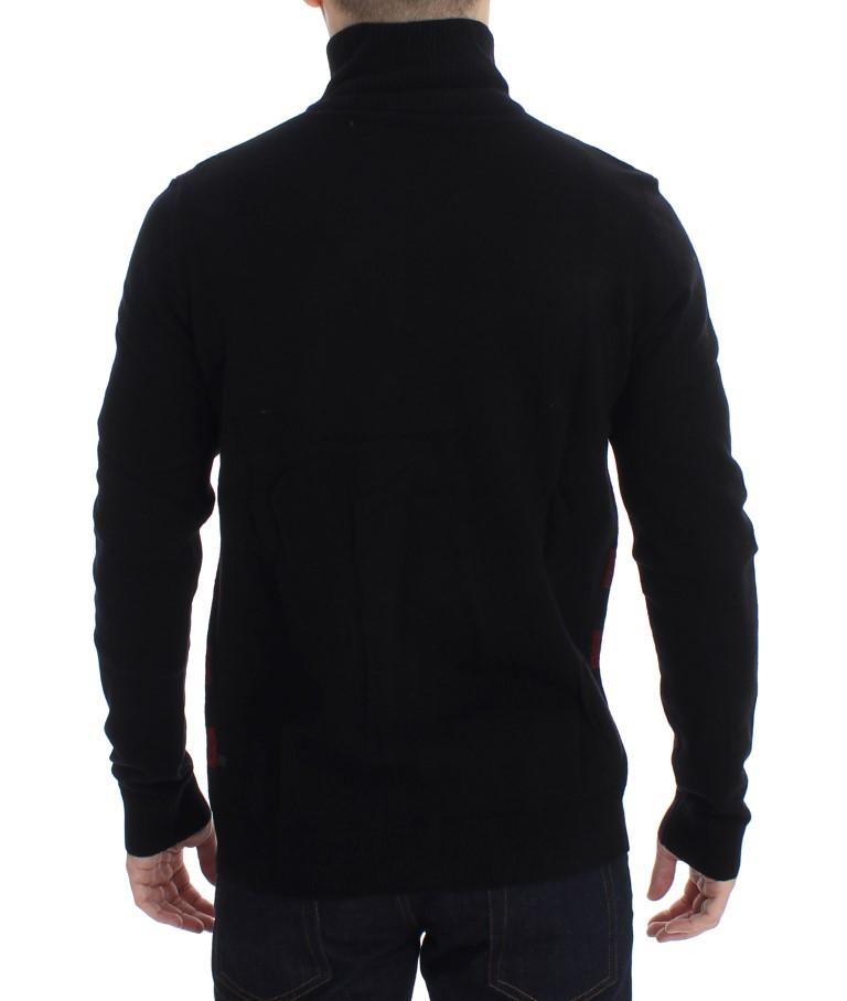 Red Black Wool Full Zipper Sweater