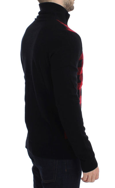 Red Black Wool Full Zipper Sweater