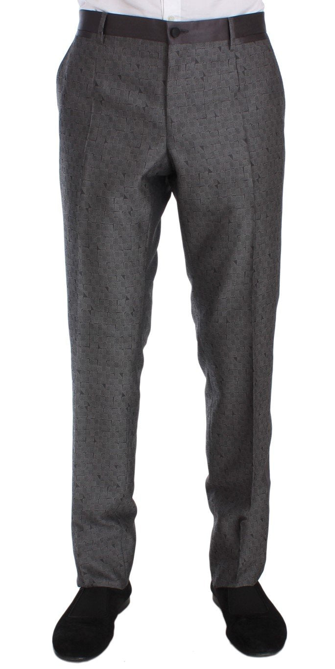 Gray Pattern Wool Silk Formal Pants
