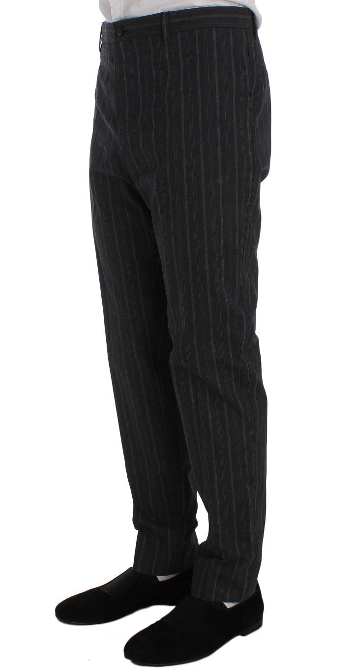 Gray Cotton Striped Slim Fit Pants